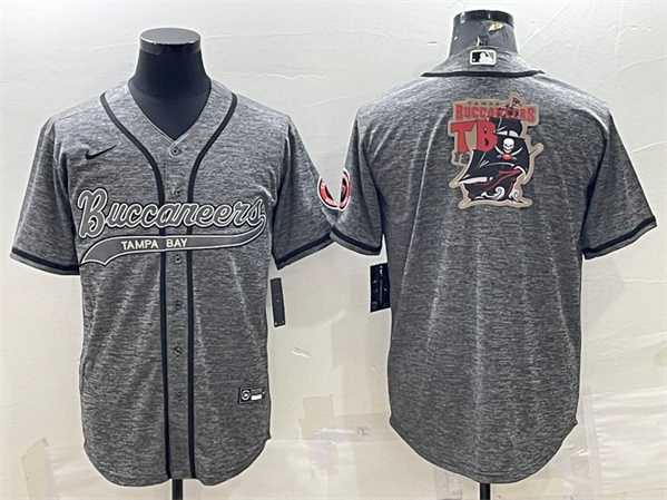 Mens Tampa Bay Buccaneers Gray Team Big Logo With Patch Cool Base Stitched Baseball Jersey